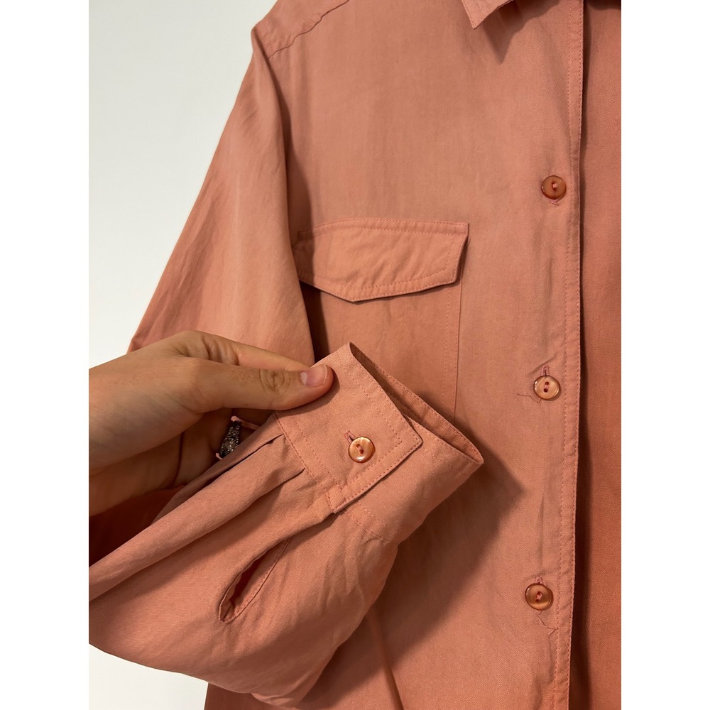 Notations Silk Womens Large Terracotta Coral Button Down Long Sleeve Shirt - Picture 8 of 8